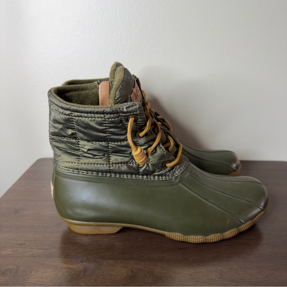 Sperry Saltwater Quilted Green Duck Boots Sz 8 Womens